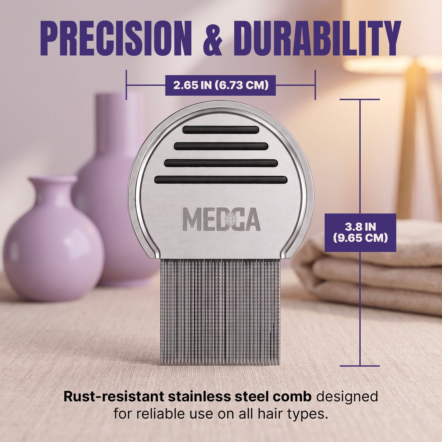 Professional Lice Comb Pro - Stainless Steel Head Lice & Nit Removal Comb with Ultra-Close Micro-Grooved Teeth, Reusable Hair Inspection Comb for Kids & Adults
