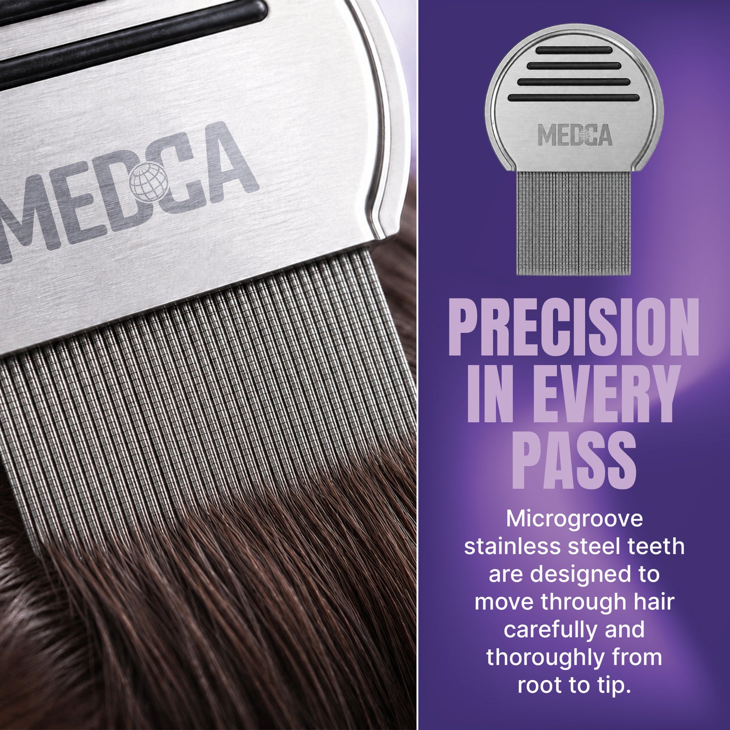 Professional Lice Comb Pro - Stainless Steel Head Lice & Nit Removal Comb with Ultra-Close Micro-Grooved Teeth, Reusable Hair Inspection Comb for Kids & Adults