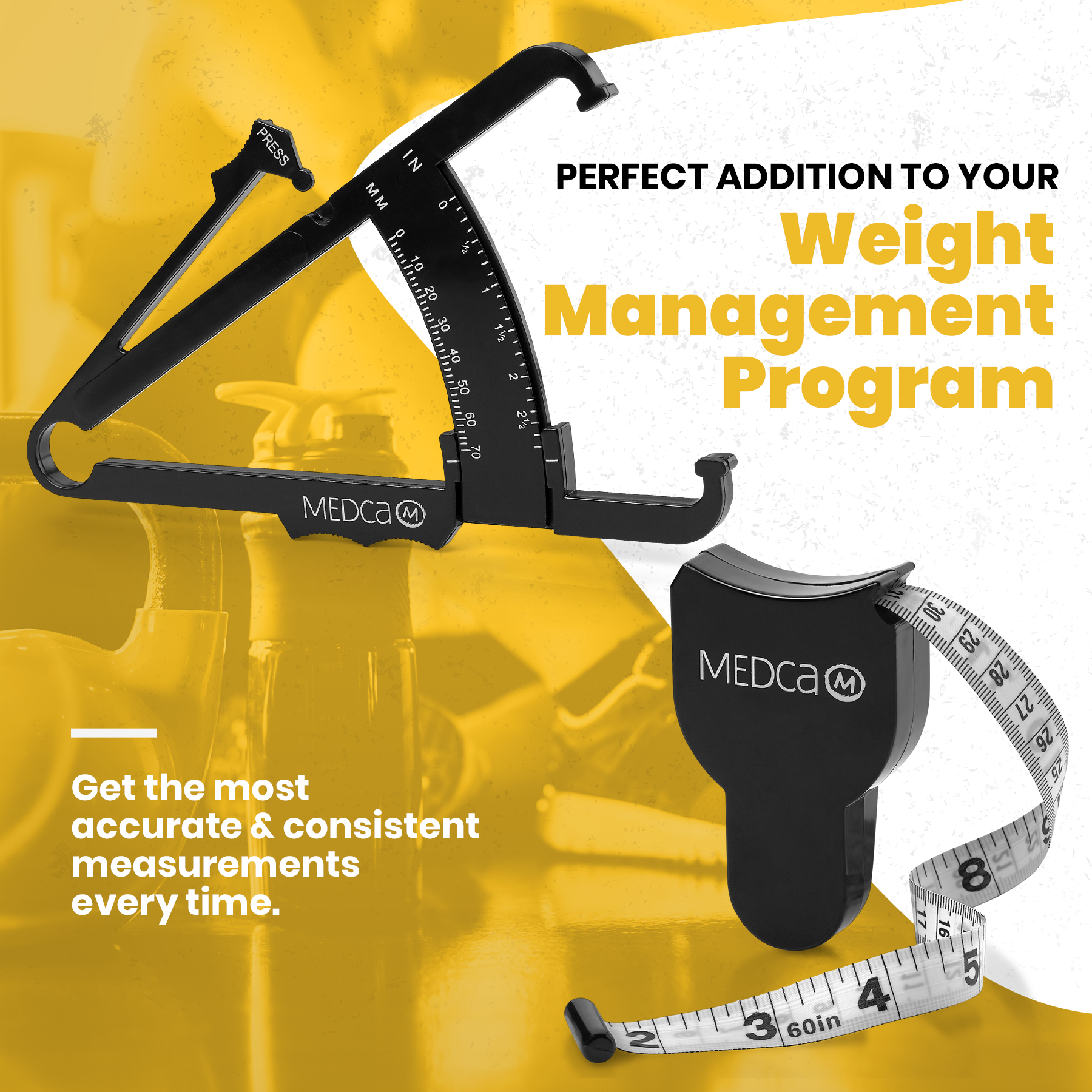 MEDca Body Fat Caliper and Measuring Tape for Body Carismedic