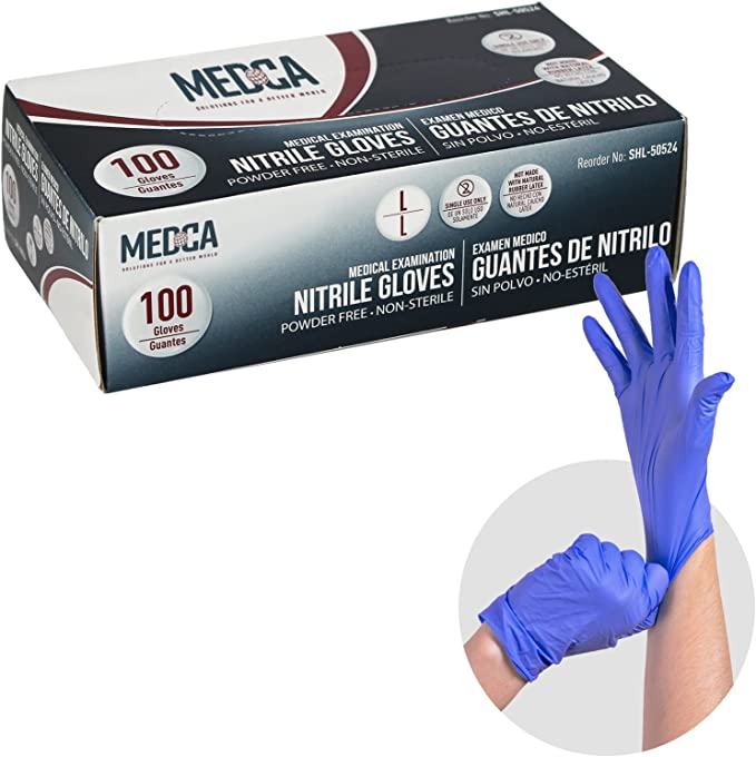 3.5 Mil Box of 100 Powder-Free Latex-Free Food-Tattoo-Nursing-Cleaning Finger Textured-Disposable-Medical Grade SAFE HEALTH Blue Nitrile Exam Gloves-Large 