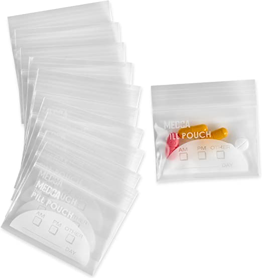 Pill Bag Pouch, Reusable Plastic Pill Organizer Bags, Size 3 X 2 8 Mil -  Extra-Thick (Pack of 100)