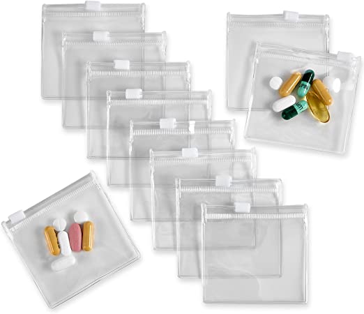 Zippered Pill Pouch Bags - 12 Pcs, Slide Lock Clear Plastic Mini Bags,  BPA-Free for Pills Vitamins, Supplements, Medications, Jewelry, Crafts,  Small Objects - Self-Sealing, Reusable, Travel-Friendly