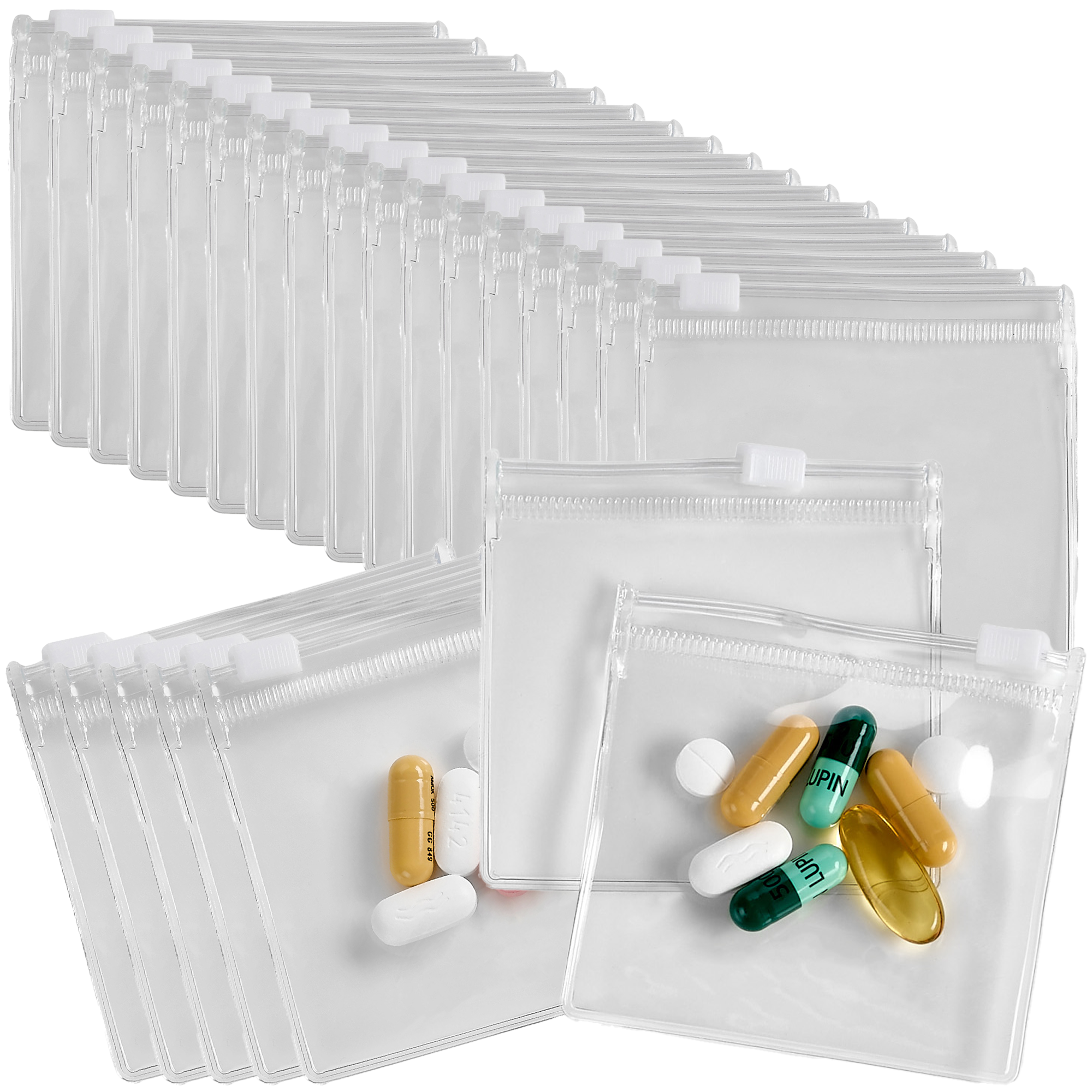 Zippered Pill Pouch Bags – 24 Pcs, Slide Lock Clear Plastic Mini
