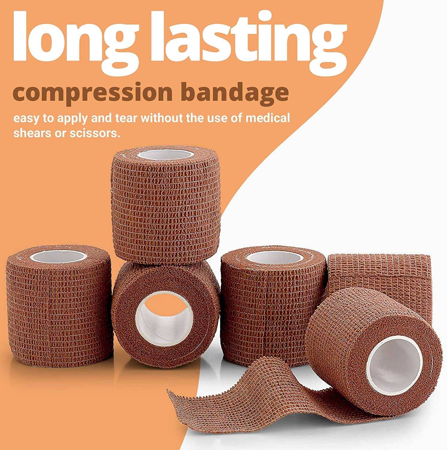 6 Pack, Self Adherent Cohesive Tape 2" x 5 Yards, (Medium Tan Shade