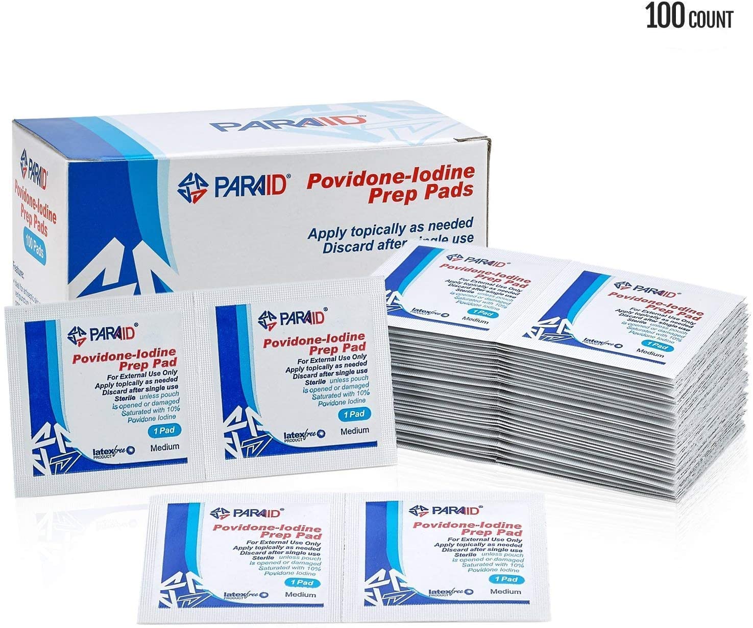 (Box of 100 Count) Iodine Prep Solution Pads, 10 Povidone Iodine Swabs