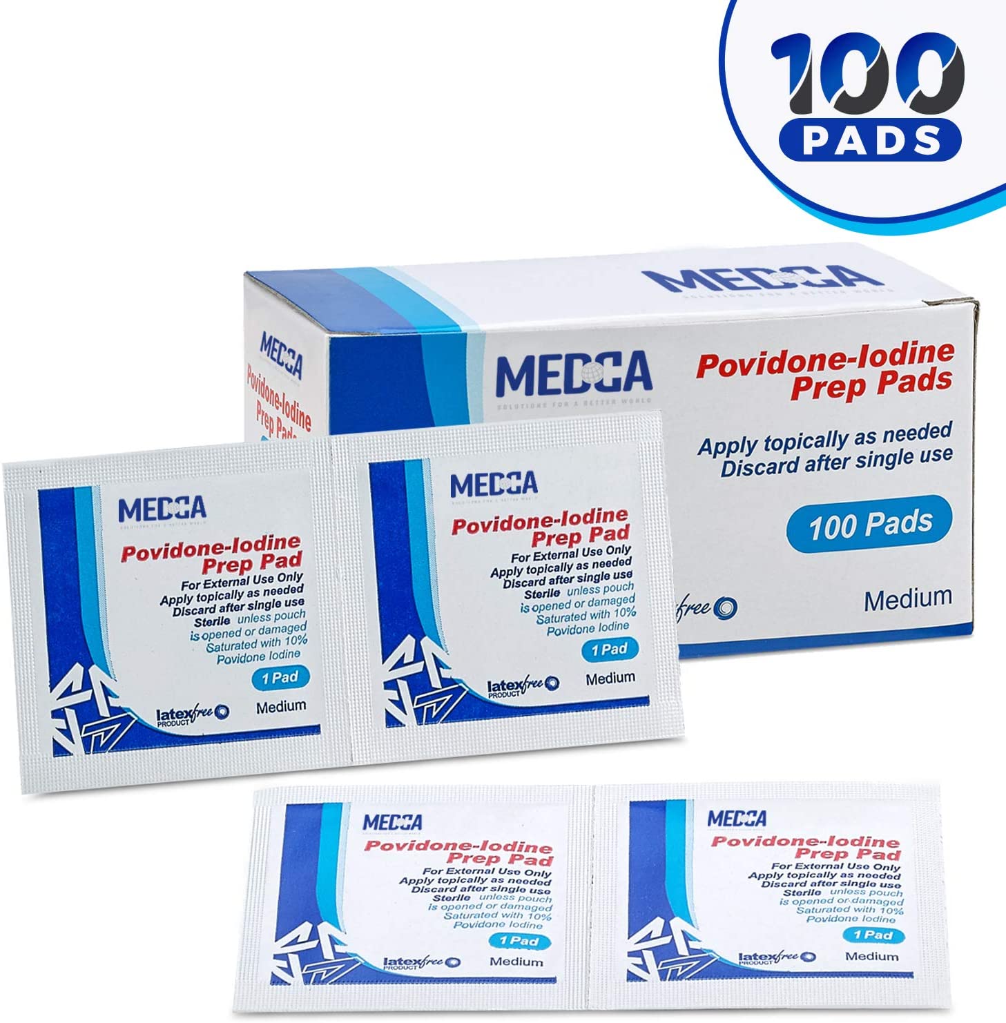 (Box of 100 Count) Iodine Prep Solution Pads, 10 Povidone Iodine Swabs