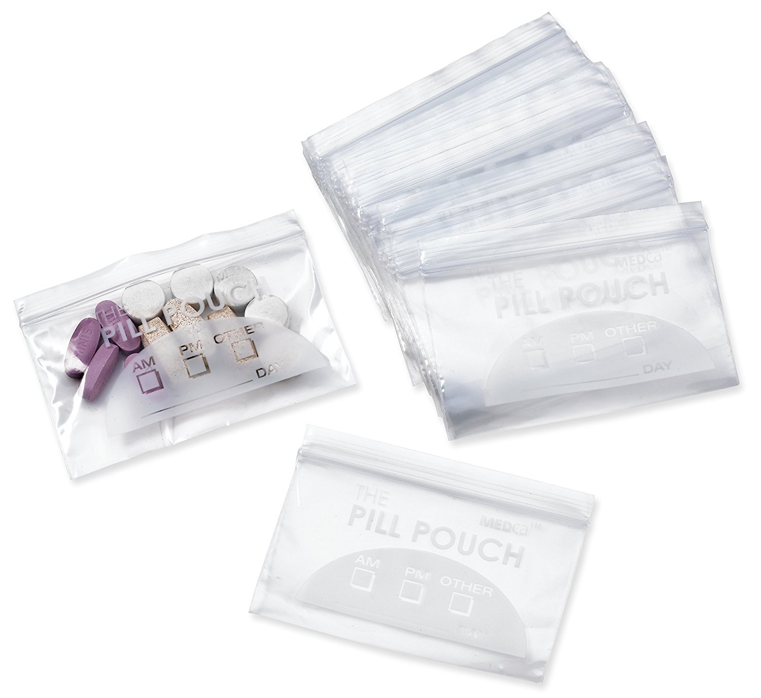Plastic Pill Travel Organizer Bags With Mini Ziplock - 100 Ct