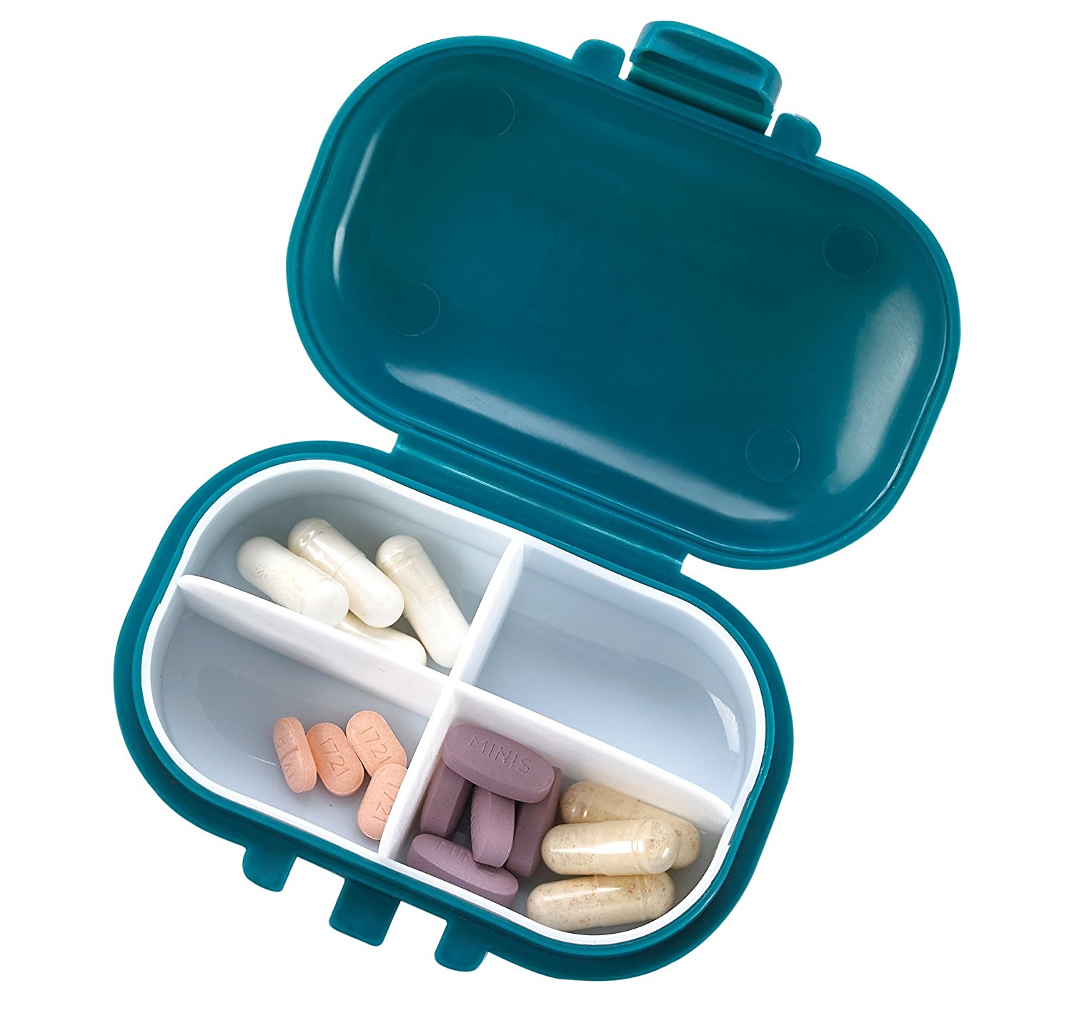 Pill Organizer Box - 4 Compartment Travel Medication Carry Case - A ...