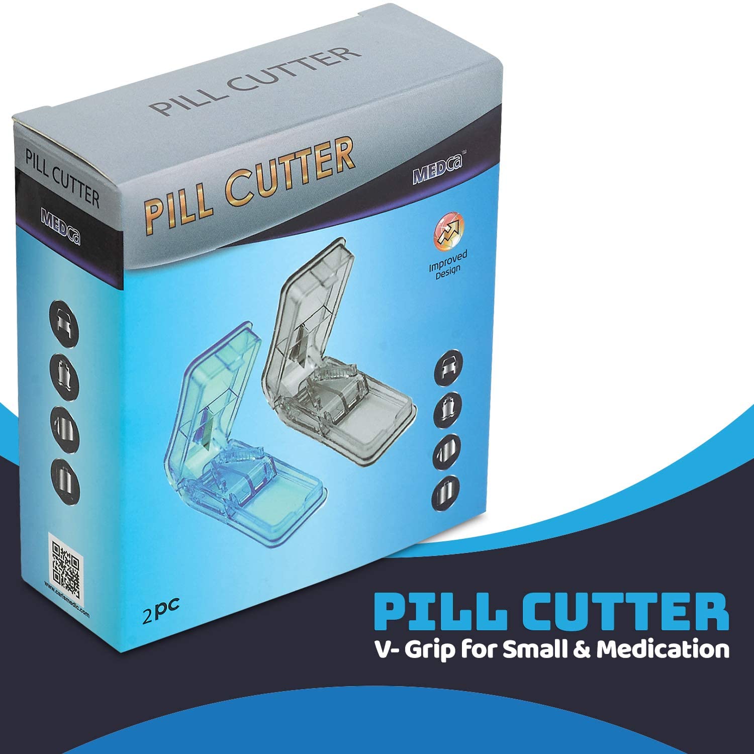 Pill Splitters (Pack of 2) Pill Cutters with V Grip for Small and