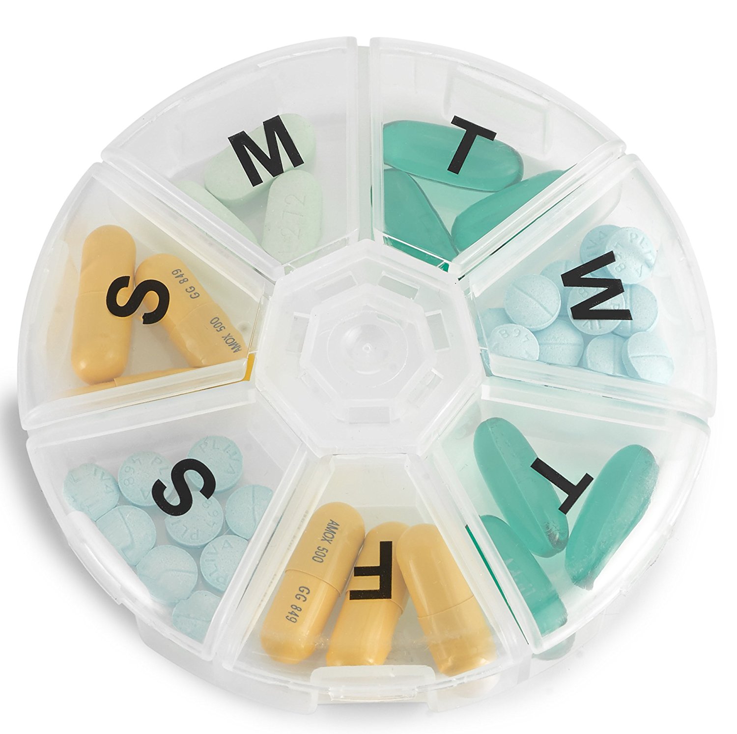 Weekly Pill Organizer Pack of 2 Large Round Travel Medication