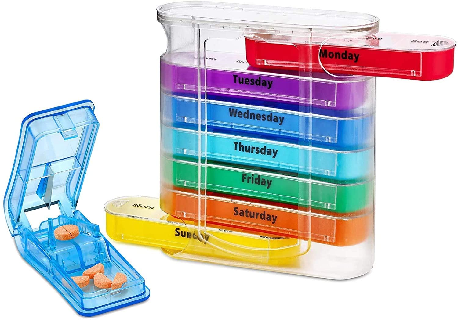 Weekly Pill Organizers with Pill Cutter VGrip Pill Splitter (Pack of